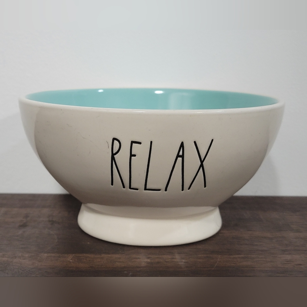 *USED* Rae Dunn Relax Cream and Teal Bowl
